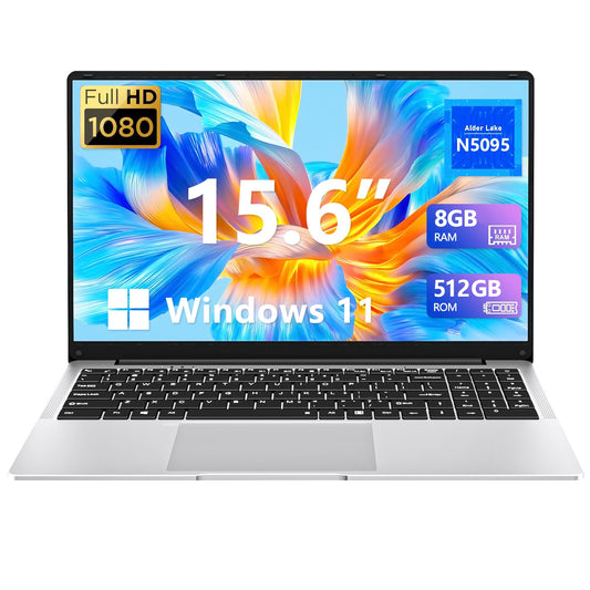 DUNHOO 15.6 inch Laptop ,Intel Celeron N5095,up to 2.9GHz,8 GB RAM 512GB SSD , FingerPrint, Backlit Keyboard, Windows 11 Pro